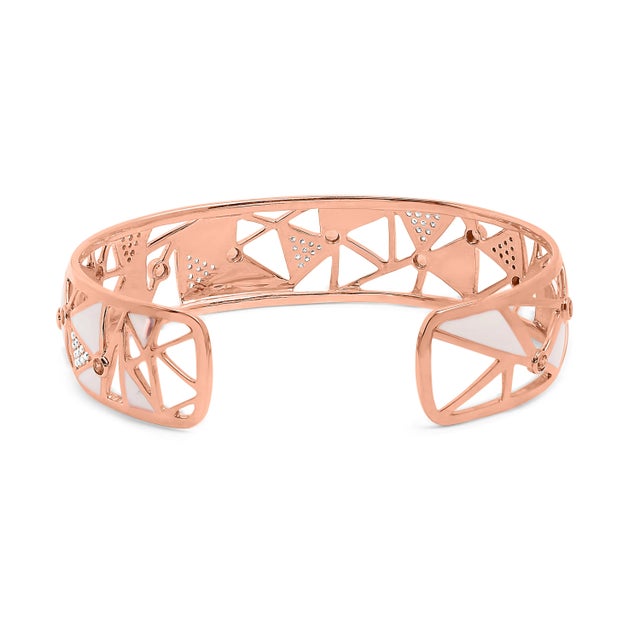 Haus of Brilliance 14K Rose Gold 5/8 Cttw Diamond with Pink Tourmaline Open Cuff Bangle with White Enamel - 7" For Sale - Image 4 of 6