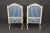 French Carved Painted and Gilded Armchairs Blue Silk - A Pair For Sale - Image 12 of 12