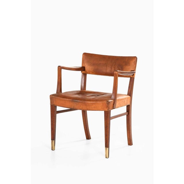 Brown Teak, Leather and Brass Armchair attributed to Ernst Kühn, 1940s For Sale - Image 8 of 12