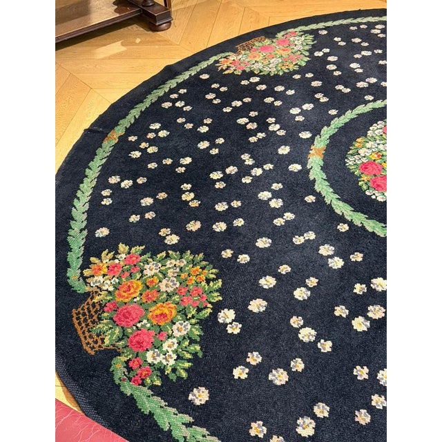 Black Base Rug Decorated with Rose Baskets Made for Theatrical Sets, 1950s For Sale - Image 9 of 15