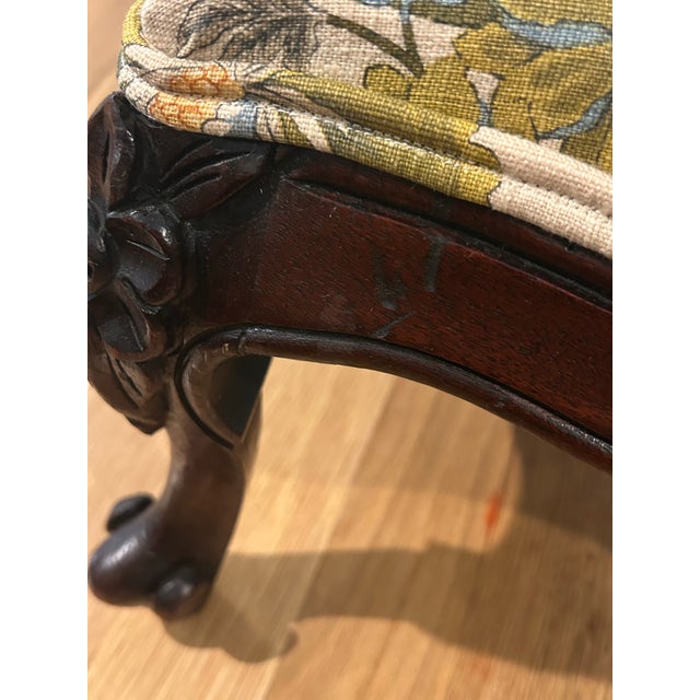 1940’s French Style Louis XV Carved Mahogany Footstool With New Upholstery For Sale - Image 10 of 11
