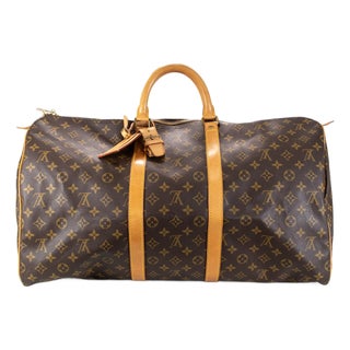 Louis Vuitton Keepall 55 Monogram Leather Top Handle Travel Bag For Sale