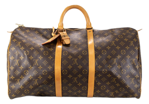 Louis Vuitton Keepall 55 Monogram Leather Top Handle Travel Bag