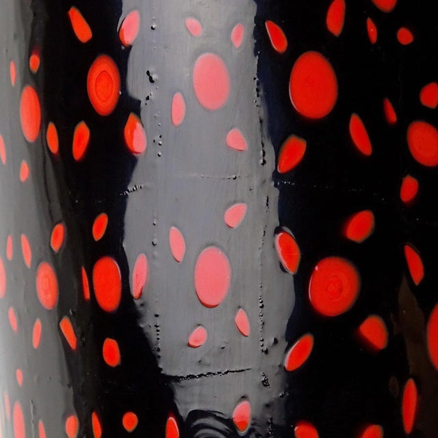 Murano Vintage Murano Vittorio Ferro Red Black Orange Mosaic Murrines Italian Art Glass Tall Flower Vase For Sale - Image 4 of 5