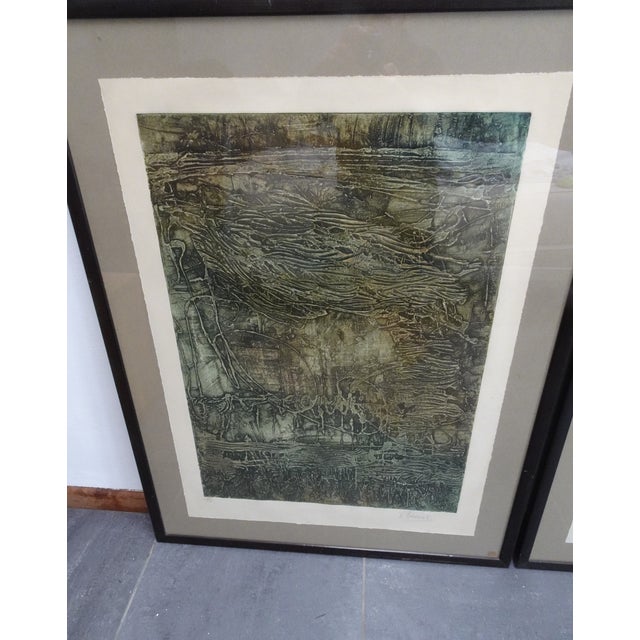 Compositions, 1970s, Large Aquatint Etchings, Framed, Set of 2 For Sale - Image 7 of 18