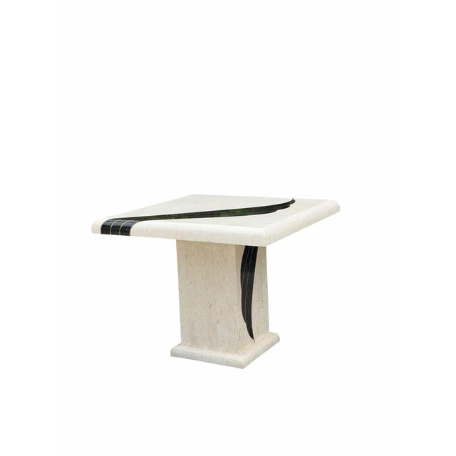 Contemporary 1990 Postmodern Tessellated Marble and Brass Inlaid Accent Table For Sale - Image 3 of 11