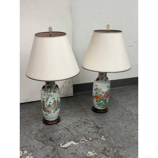 Late 20th Century Chinoiserie Porcelain Vase Table Lamps, Pair For Sale - Image 10 of 12