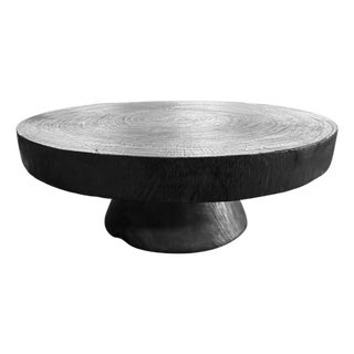 Sculptural Mango Wood Table Crafted From Solid Suar Wood, Burnt Finish For Sale
