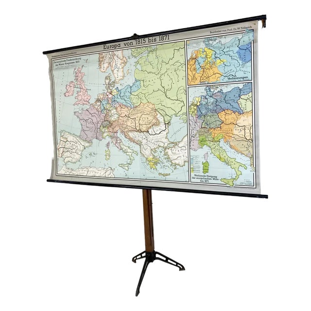 Large Vintage Colourful Europe School Map, 1960s For Sale