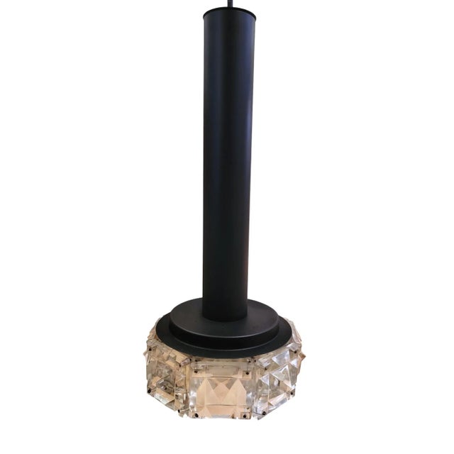 Contemporary 1980s Italian Black Metal With Cut Crystal Pendant Lights - Set of 3 For Sale - Image 3 of 10