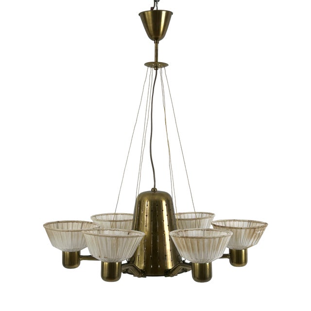 Mid-Century Modern Six-Armed Chandelier from Hans Bergström, Sweden, 1950s For Sale