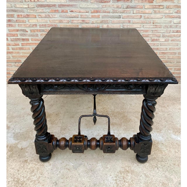 Baroque Late 19th Century Spanish Baroque Table with Dark Walnut Solomonic Legs with Carved Structure and For Sale - Image 3 of 18