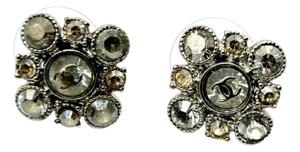 Chanel Silver CC Argyle Crystal Small Piercing Earrings, Set of 2
