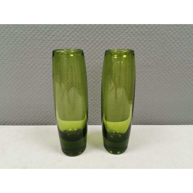 1950s Torpedo Glass Vases in May Green Colour by Per Lutken for Holmegaard, Denmark, 1955, Set of 2 For Sale - Image 5 of 11