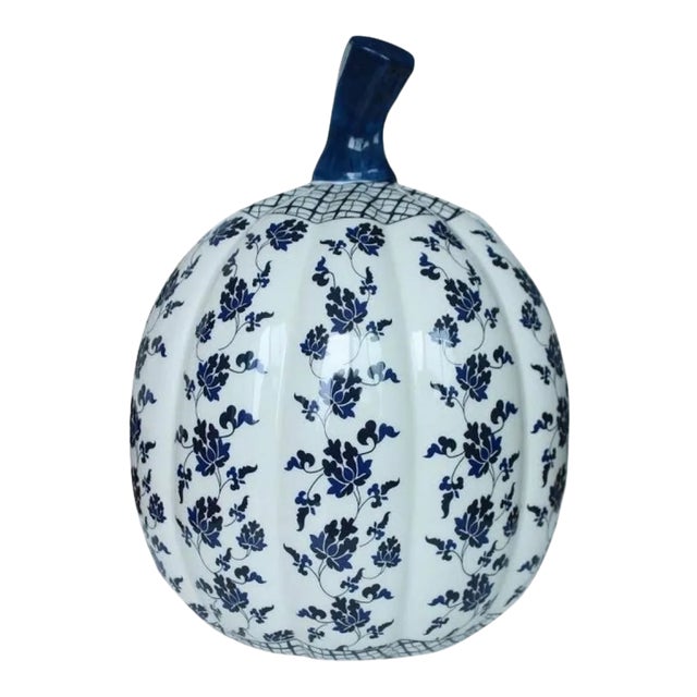 Floral Pumpkin in Blue and White, Large For Sale