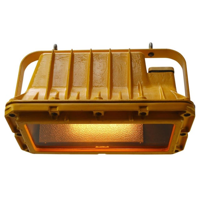 Industrial Yellow Cast Iron Clear Glass Airport Light For Sale - Image 3 of 8