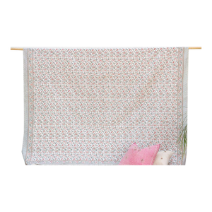 Lotus Blossom, Hand Blockprint Cotton Coverlet