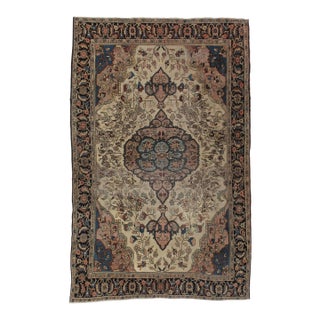 Antique Farahan Sarouk Rug, Handmade Oriental Rug, Ivory, Lt Blue Navy Very Fine For Sale