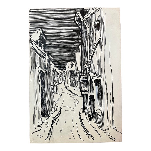 Late 20th Century Street Scene Drawing For Sale