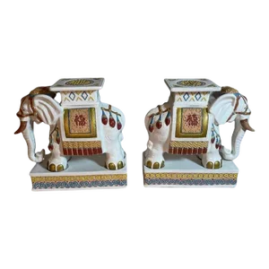 Vintage Pair of Ceramic Glazed Elephants