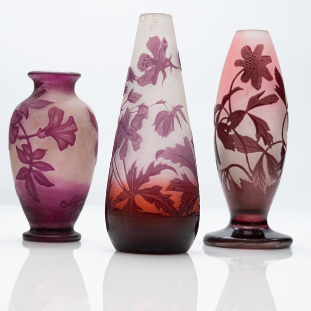 Acid Etched Double Overlay Cameo Vases from Gallé, 1920, Set of 3 For Sale - Image 4 of 13