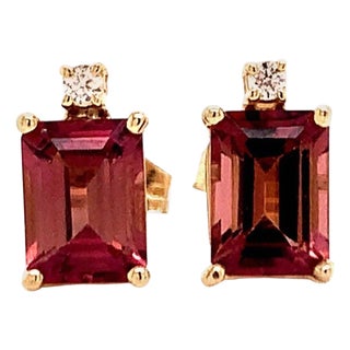 Natural Tourmaline Diamond Earrings 14k Gold 2.13 TCW Certified For Sale