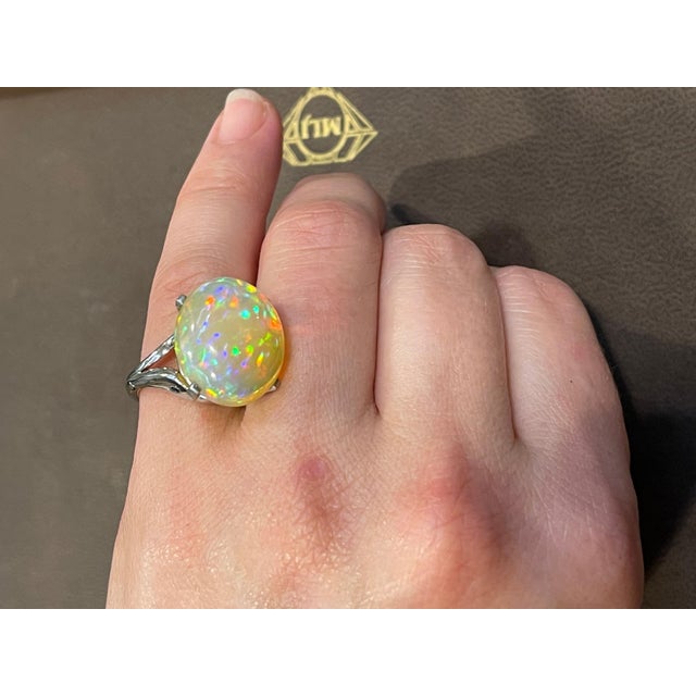 14 Carat Oval Shape Ethiopian Opal Cocktail Ring in Platinum For Sale - Image 11 of 18
