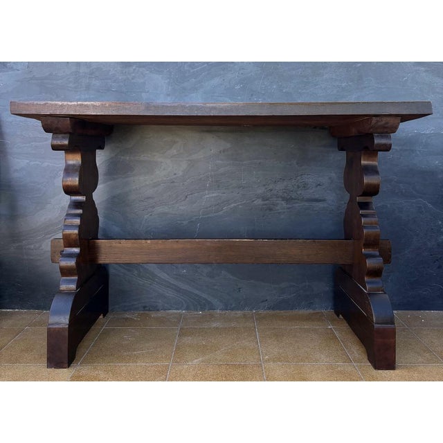 Rustic Spanish Rustic Trestle Console Table, 1940s For Sale - Image 3 of 10