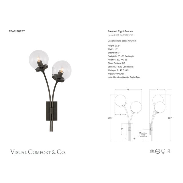 Modern kate spade new york for Visual Comfort Signature Prescott Right Sconce in Bronze with Clear Glass For Sale - Image 3 of 4