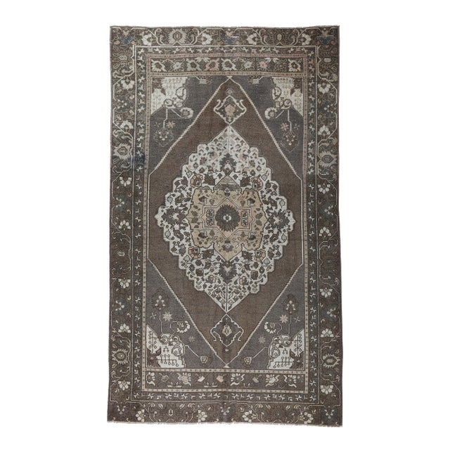 Vintage Turkish Area Rug – Wool on Wool in Earthy Brown & Ivory Tones -5' 1'' X 8' 5'' For Sale