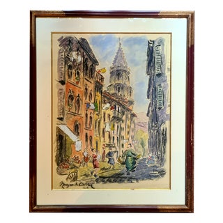 Marguerite Allar, Marseille, 1929, Crayon, Gouache & Watercolor, Framed For Sale