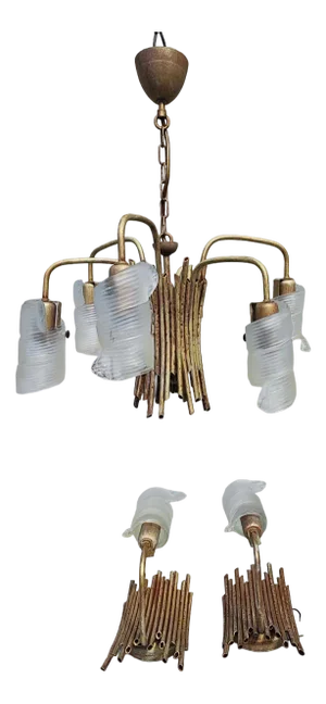 Vintage Chandelier & 2 Wall Lamps, 1980s, Set of 3