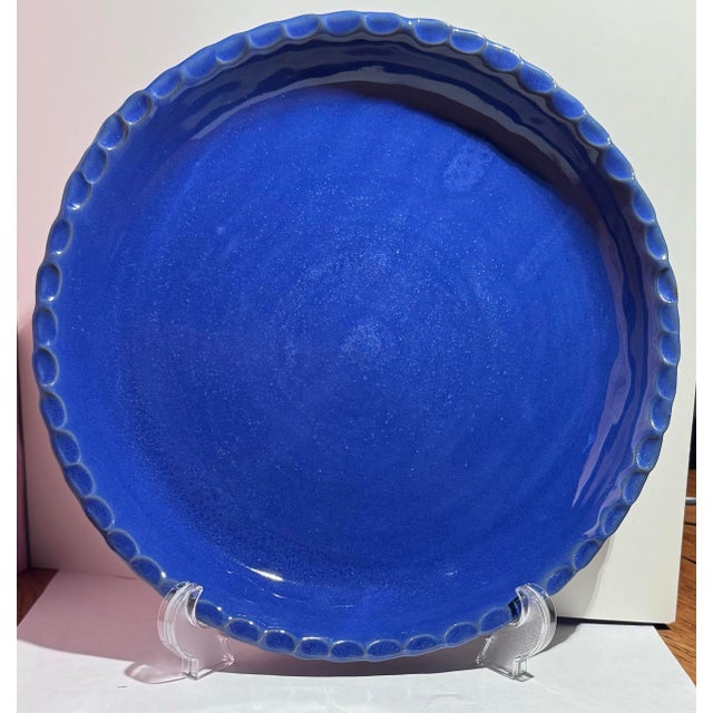 Vintage Bybee Pottery Cobalt Blue Ruffled Pie Plate - 9.5" Unused For Sale - Image 11 of 11