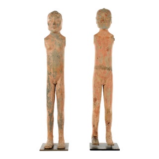 Pair of Chinese Han Tall Slender Terracotta Figures For Sale