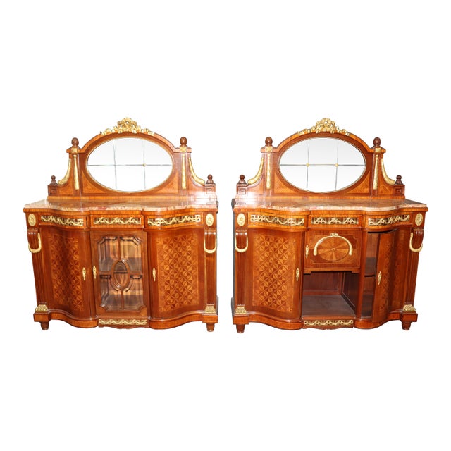 Late 19th Century Companion Pair of French Gilt Bronze Mounted De Cooene Freres Attr. Buffets For Sale