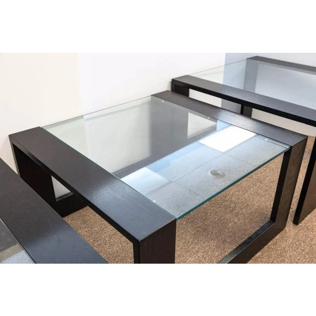 Late 20th Century Contemporary Modern Black Wood and Glass Nesting Side End Tables - Set of 3 For Sale - Image 5 of 7
