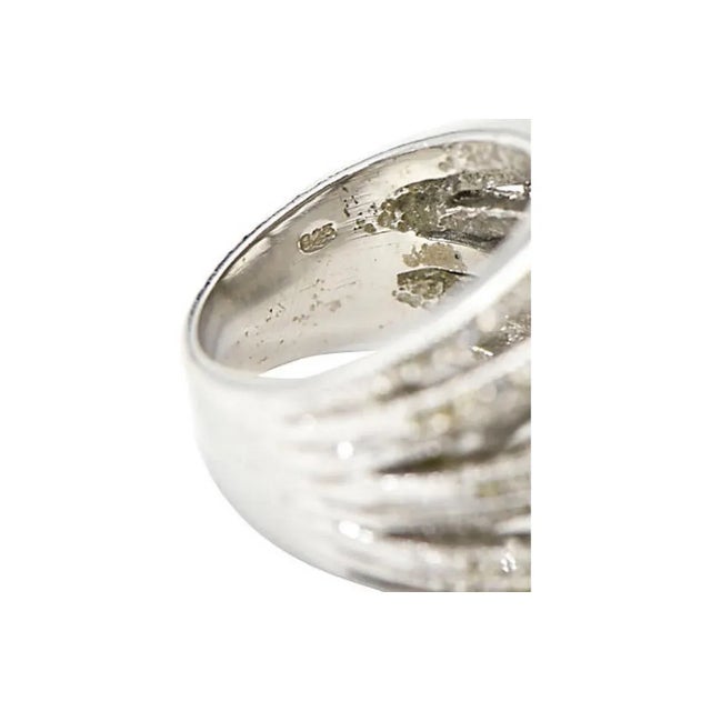 Silver Large Faux South Sea Pearl and Crystal Sterling Silver Cocktail Ring size 9 For Sale - Image 8 of 9