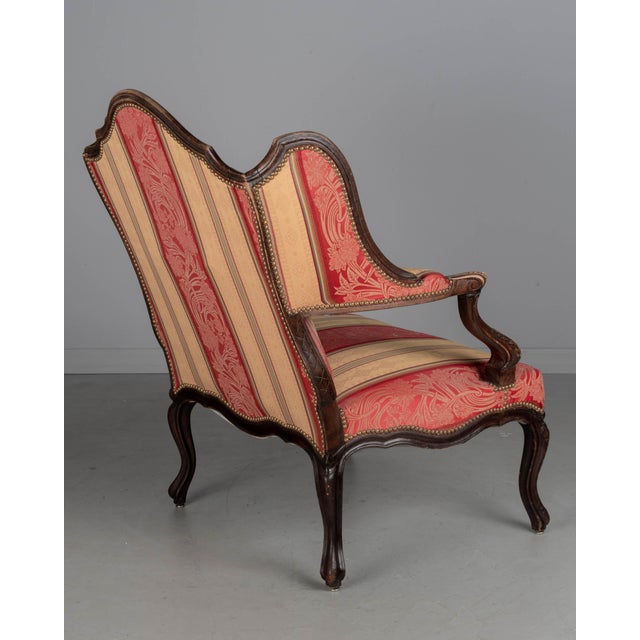 19th Century 19th Century Louis XV Style Wingback Fauteuil or Armchair For Sale - Image 5 of 13