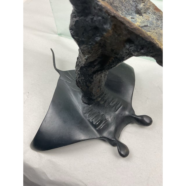 Metal 1970s Bronze, Patinated Manta Ray Sculpture on Rocky Base - attributed to Robert Wyland For Sale - Image 7 of 7