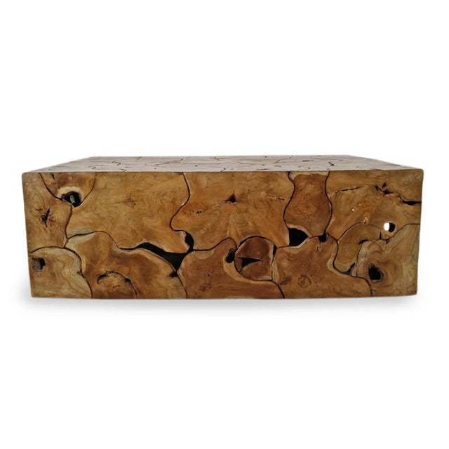 Unique block teak root coffee table with natural color and a smooth, sealed finish. Each is beautifully unique with...