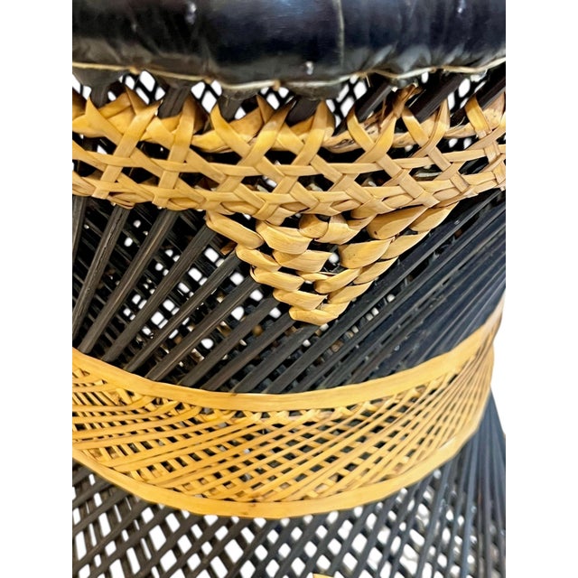 Pair of Mid-Century Anglo-Indian Leather & Rattan Drum Stools For Sale - Image 9 of 17