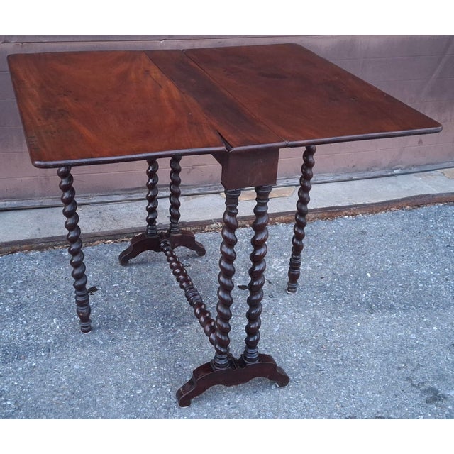 Very rare Victorian Rococo Style Walnut Drop-Leaf Sunderland Barley Twist Card/ Games Table. Measures 36" in width, 32" in...