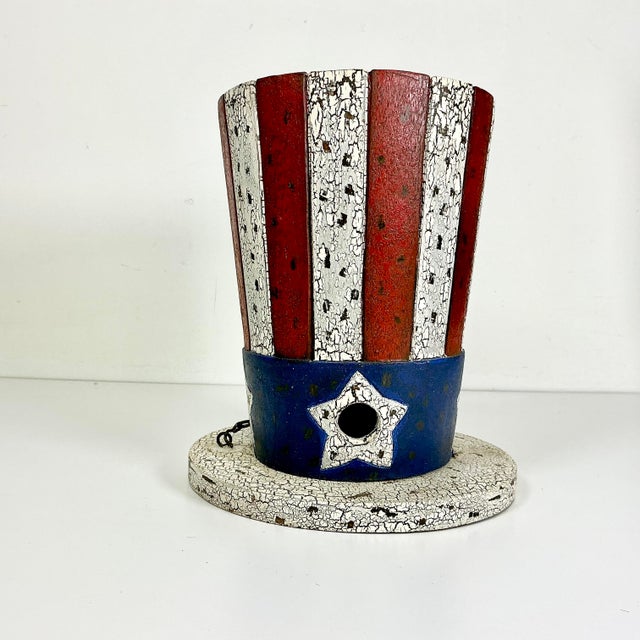 1980s Vintage Boho Chic Americana Arts & Crafts Uncle Sam Hat Bird House Holiday Accent - 4th of July For Sale - Image 6 of 10