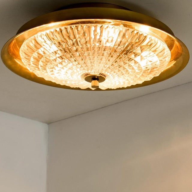 Carl Fagerlund Vintage Gold Brass and Clear Glass Flush Mount by Carl Fagerlund, 1960s For Sale - Image 4 of 16