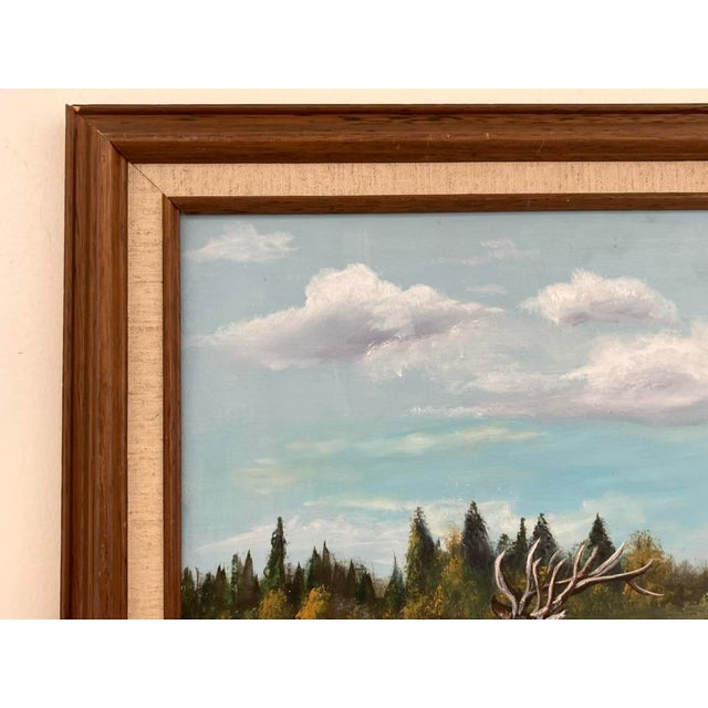 American Sue Swan – Original Oil on Panel Stag Landscape Painting, 1989 For Sale - Image 3 of 13