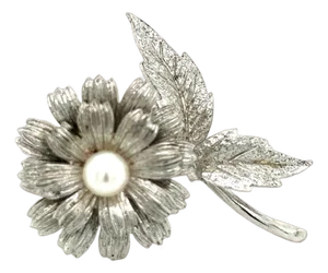 Mikimoto Estate Akoya Pearl Brooch Pin Sterling Silver 6.16 mm