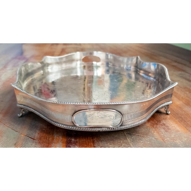 20th Century English Victorian Style Silverplate Drinks Tray With Gallery For Sale In New York - Image 6 of 13