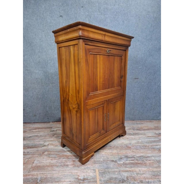 Vintage Louis Philippe style cherrywood secretary desk – drop-front with leather top – numerous drawers – second half of...