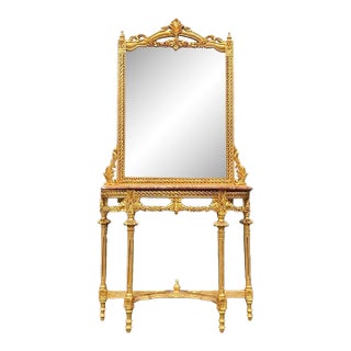 1950 French Louis XVI Gold Console Mirror Set - 2 Pc For Sale