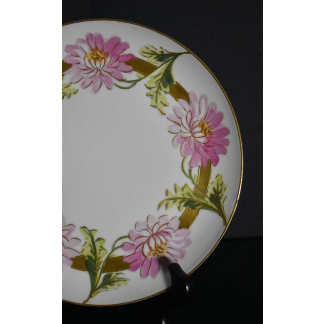 Antique Limoges Porcelain Cabinet Plate Pink Chrysanthemum Wreath For Sale - Image 12 of 15